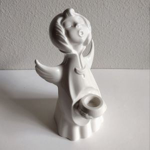 Vintage Christmas ANGEL Candle Holder Dresden Porcelain Figurine Germany 8"